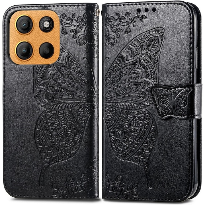 Husa Flip pentru Motorola Moto G15 / Motorola Moto G15 Power, Butterfly, Neagra