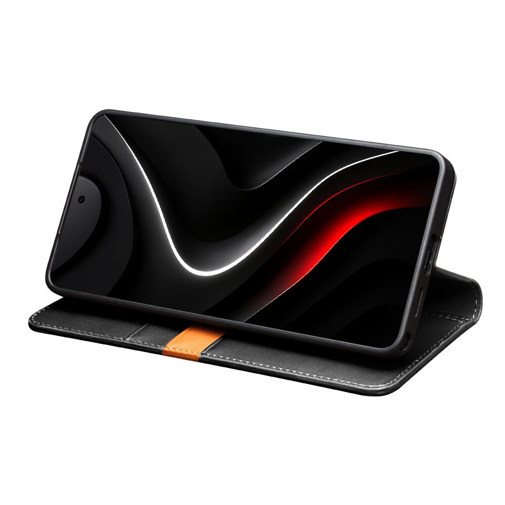 Husa pentru Samsung Galaxy S26 Ultra - din piele naturala, tip carte, portofel, stand video, Qialino Business Wallet, Negru - Graphite Black
