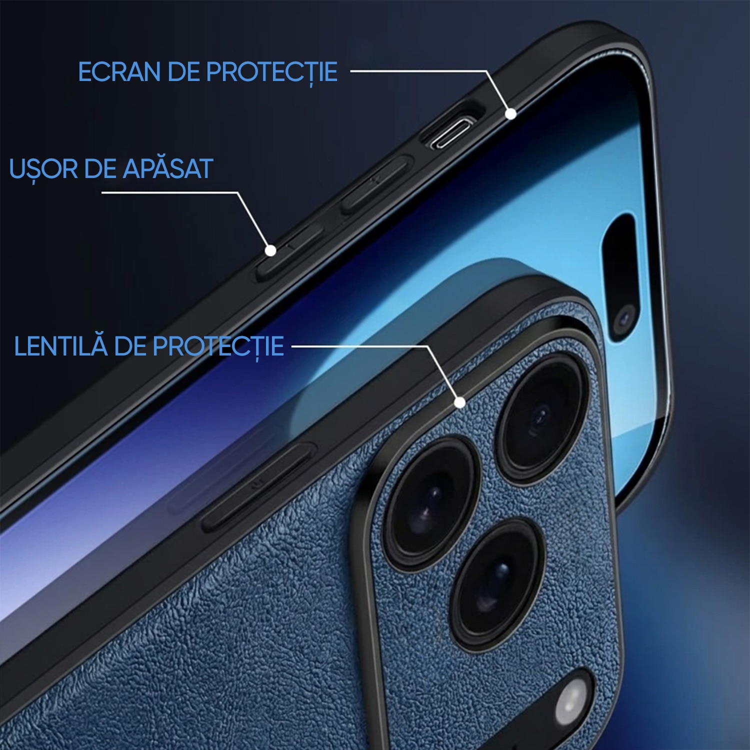 Huse pentru iPhone 17PRO, Ultrixe, Coperta moale cu imitatie de piele, Albastru