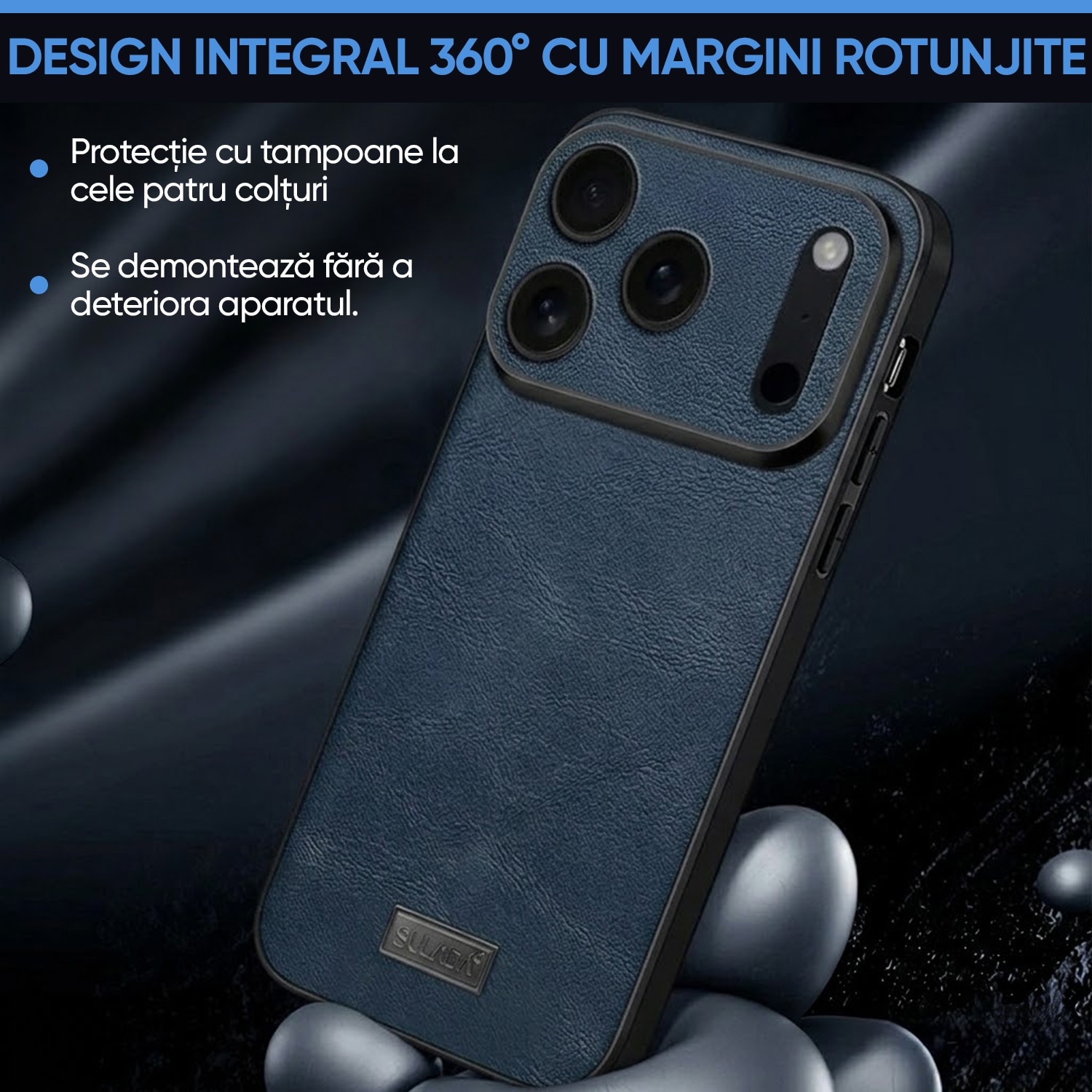 Huse pentru iPhone 17PRO, Ultrixe, Coperta moale cu imitatie de piele, Albastru