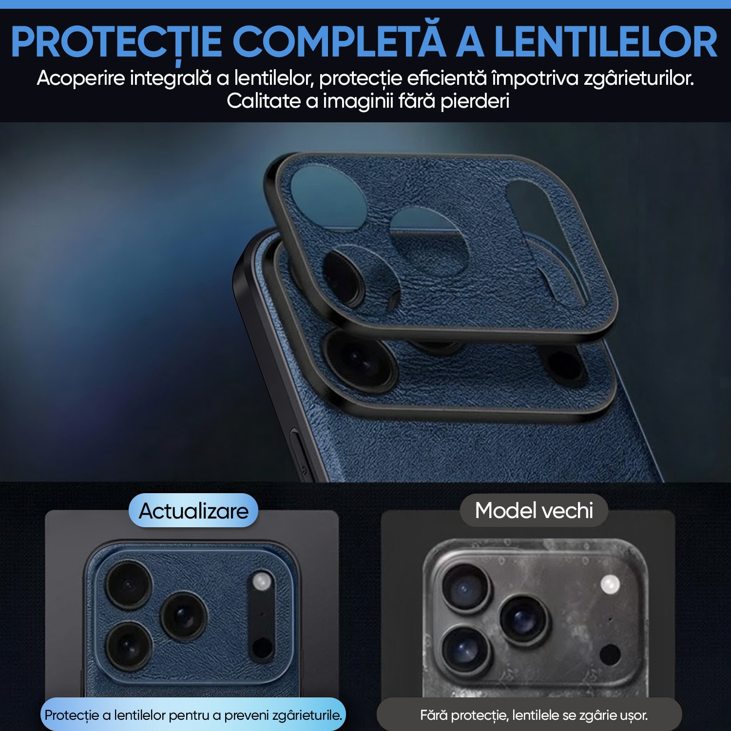 Huse pentru iPhone 17PRO, Ultrixe, Coperta moale cu imitatie de piele, Albastru