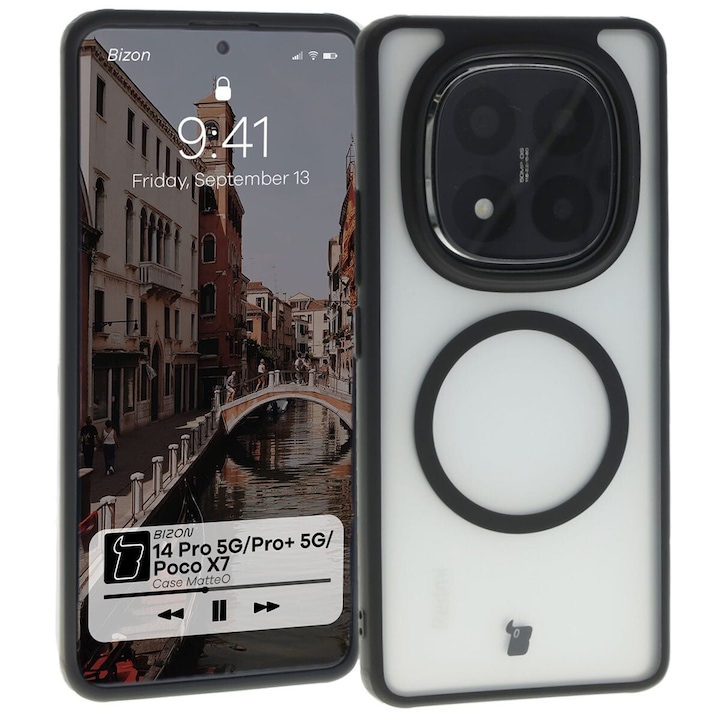 Husa Bizon Case MatteO pentru Xiaomi Redmi Note 14 Pro 5G / 14 Pro+ 5G / Poco X7, semi-transparent cu rama neagra