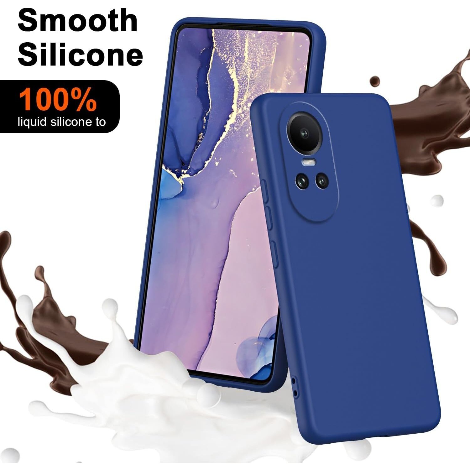 Husa de Protectie, Flippy, pentru Oppo Reno 10 5G, Liquid Silicone, cu Microfibra pe Interior, Protectie Antisoc, Compatibil Incarcare Wireless, Albastru