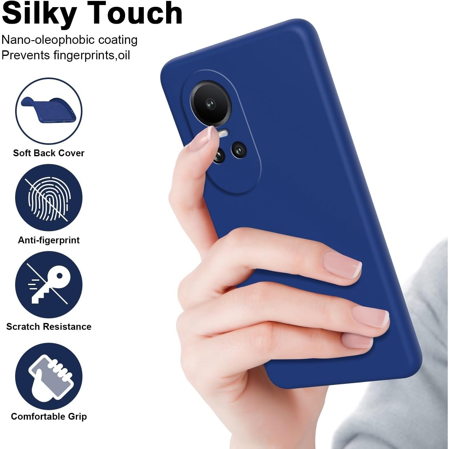 Husa de Protectie, Flippy, pentru Oppo Reno 10 5G, Liquid Silicone, cu Microfibra pe Interior, Protectie Antisoc, Compatibil Incarcare Wireless, Albastru