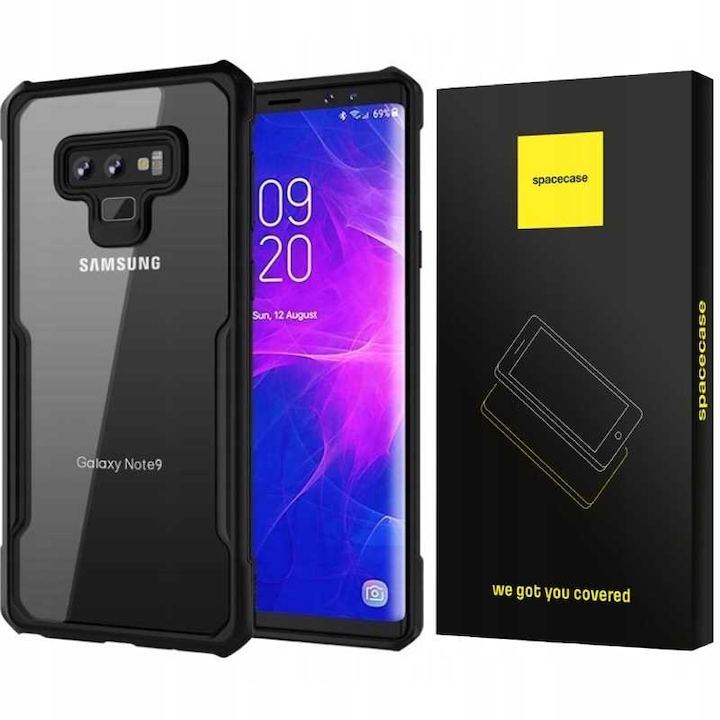 Husa AirBag Armor pentru Samsung Galaxy Note 9, Spacecase Beetle Transparenta, Rezista la socuri, Rezista la zgarieturi, Rezista la cadere, Durabila, Airbag-uri de protectie incorporate Negru