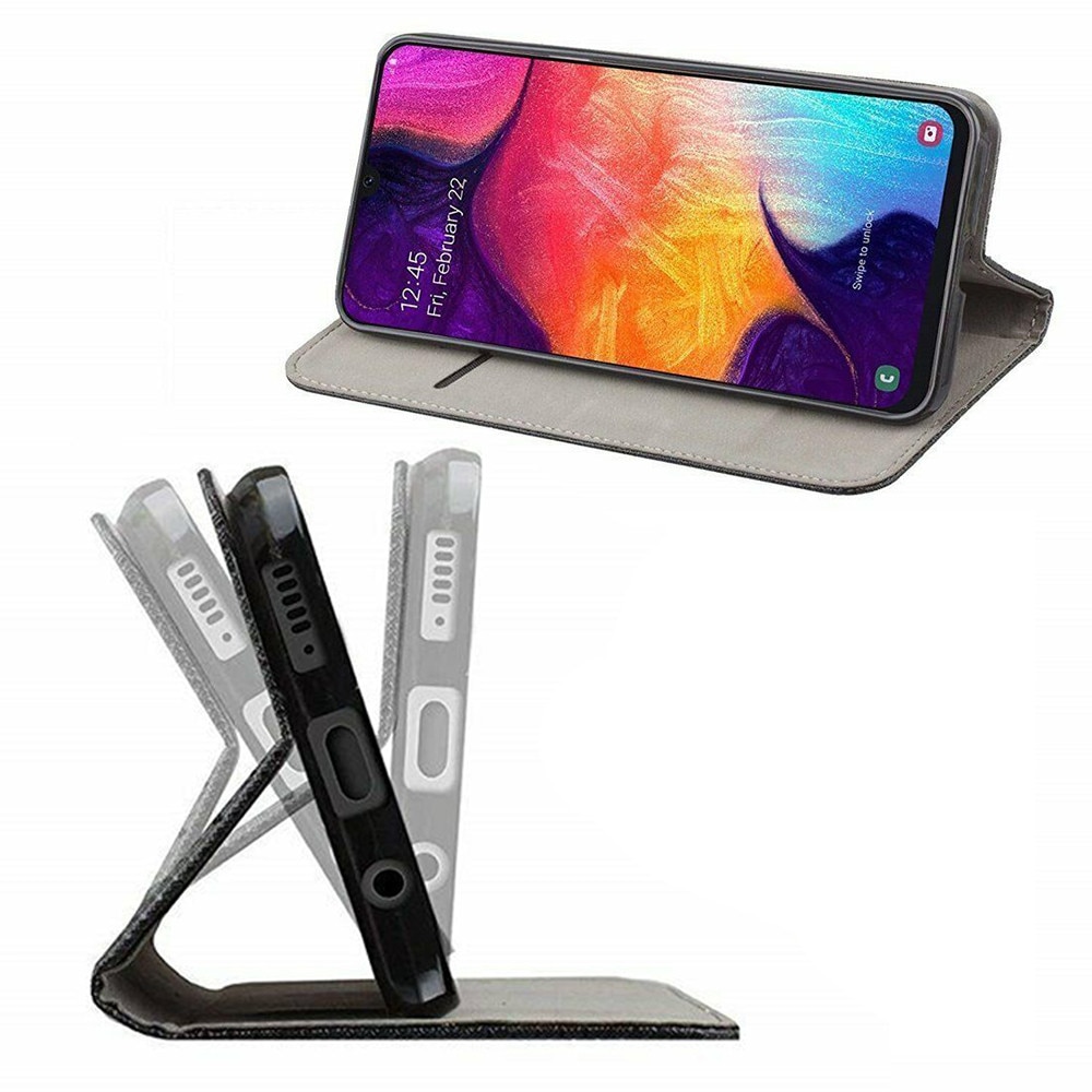Husa Flip tip carte pentru Motorola Moto G54, Piele PU cu Inchidere Magnetica, Texture design, Smart Soft Close, Negru