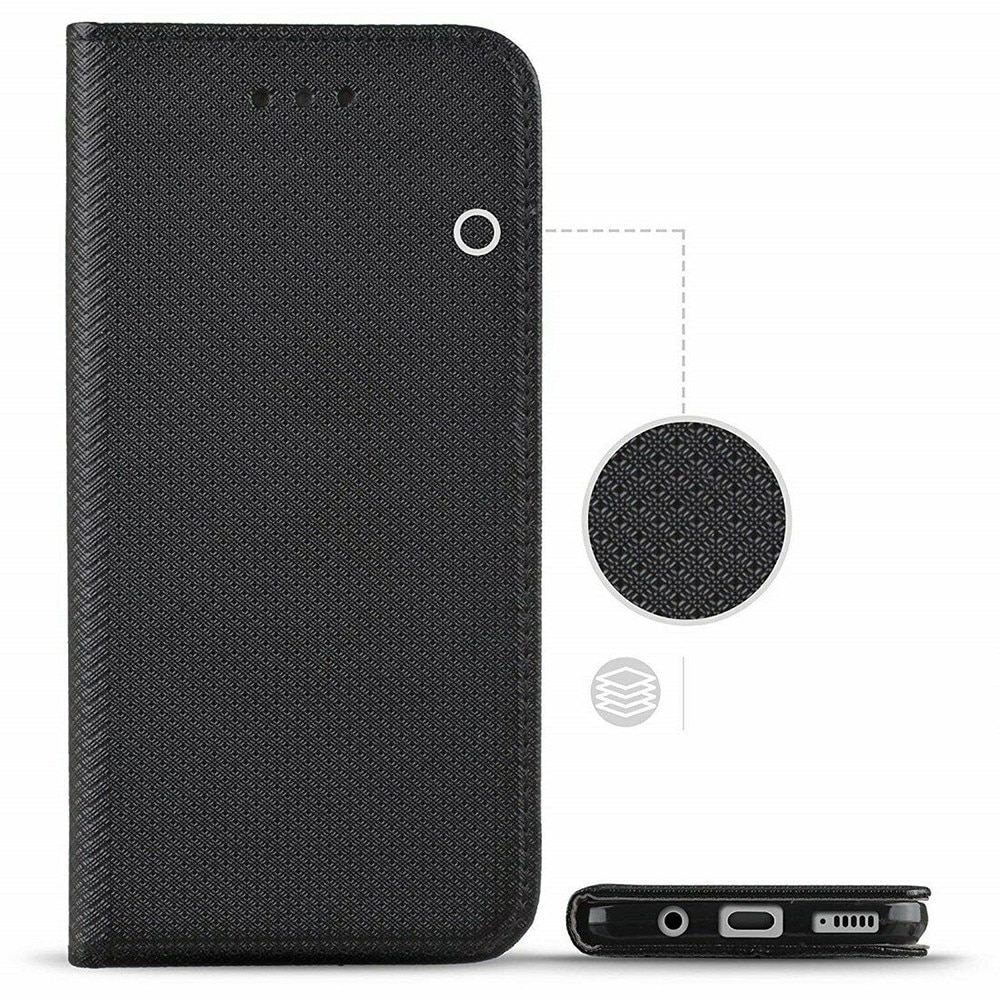 Husa Flip tip carte pentru Motorola Moto G54, Piele PU cu Inchidere Magnetica, Texture design, Smart Soft Close, Negru