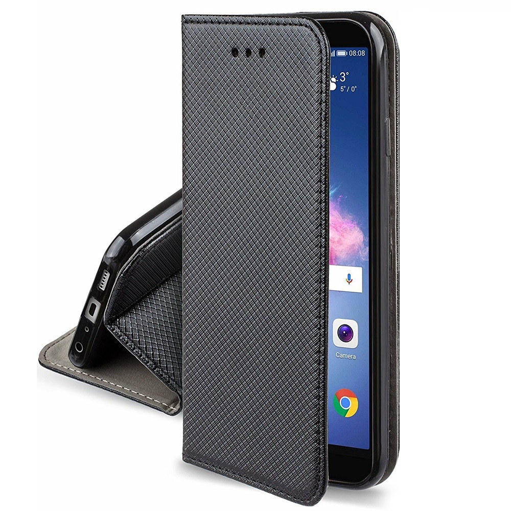 Husa Flip tip carte pentru Motorola Moto G54, Piele PU cu Inchidere Magnetica, Texture design, Smart Soft Close, Negru