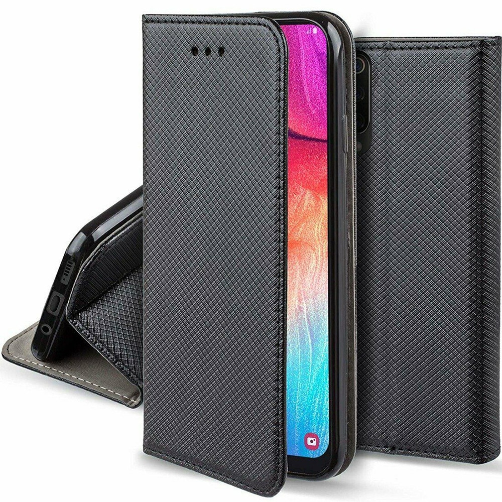 Husa Flip tip carte pentru Motorola Moto G54, Piele PU cu Inchidere Magnetica, Texture design, Smart Soft Close, Negru