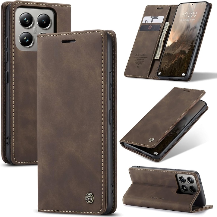 Husa compatibila cu Xiaomi 14T, carcasa transparenta rezistenta la socuri cu suport inel magnetic. Husa pentru Xiaomi 14T din silicon moale/TPU-Kaki