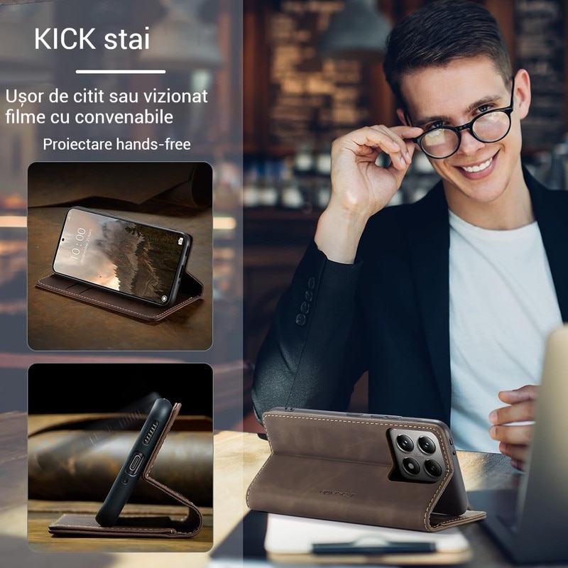 Husa compatibila cu Xiaomi 14T, carcasa transparenta rezistenta la socuri cu suport inel magnetic. Husa pentru Xiaomi 14T din silicon moale/TPU-Kaki