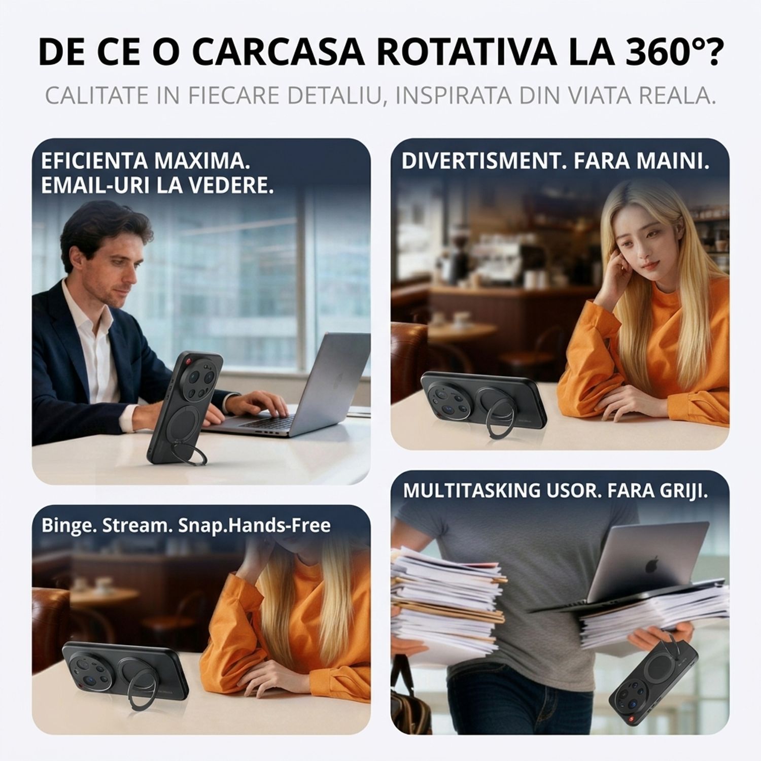 Husa pentru Xiaomi 17 Ultra, Magnetic MagSafe, Suport Rotativ Magnetic 360, Anti-Shock Protection, Negru