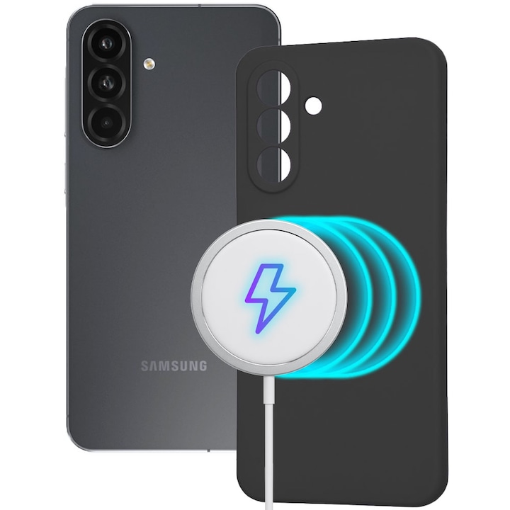 Husa pentru Samsung Galaxy A56 5G, Magnetic Color Shield, Silicon, Interior de microfibra, Suprafata aderenta, Atasare magnetica, Compatibila incarcare wireless, Regular Fit, Antisoc, Negru