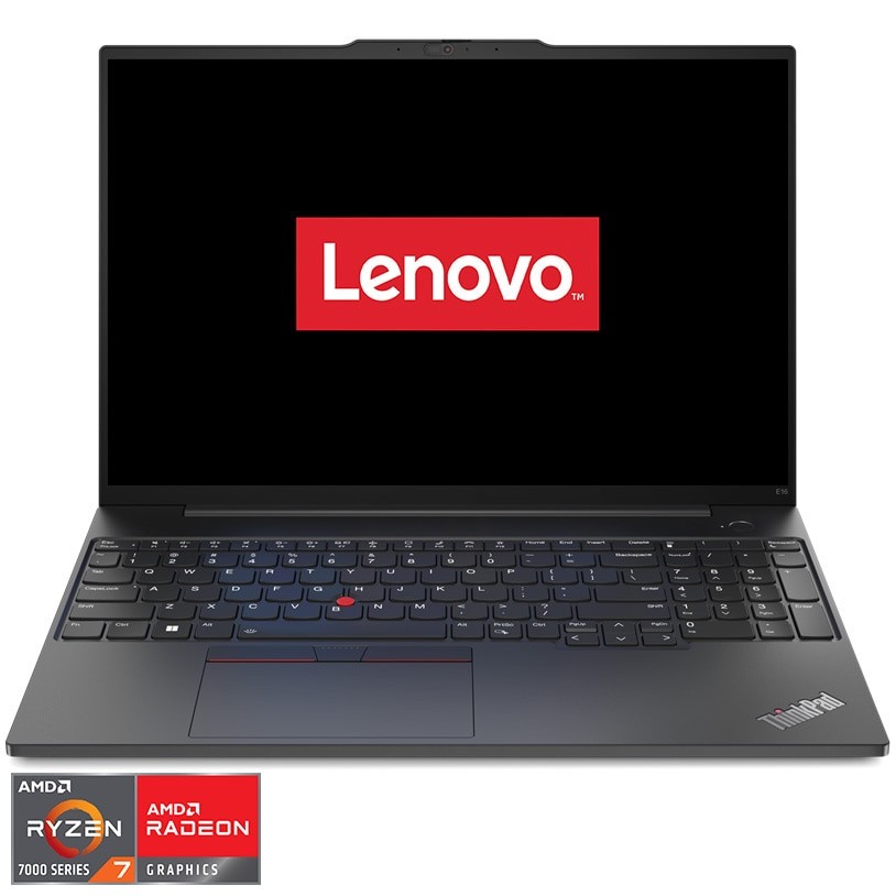 Laptop Lenovo ThinkPad E16 Gen 1 cu procesor AMD Ryzen™ 7 7730U pana la 4.5GHz, 16", WUXGA, IPS, 8GB DDR4-3200 + 8GB SO-DIMM DDR4-3200, 512GB SSD, AMD Radeon™ Graphics, No OS, Graphite Black, 3y Courier or Carry-in