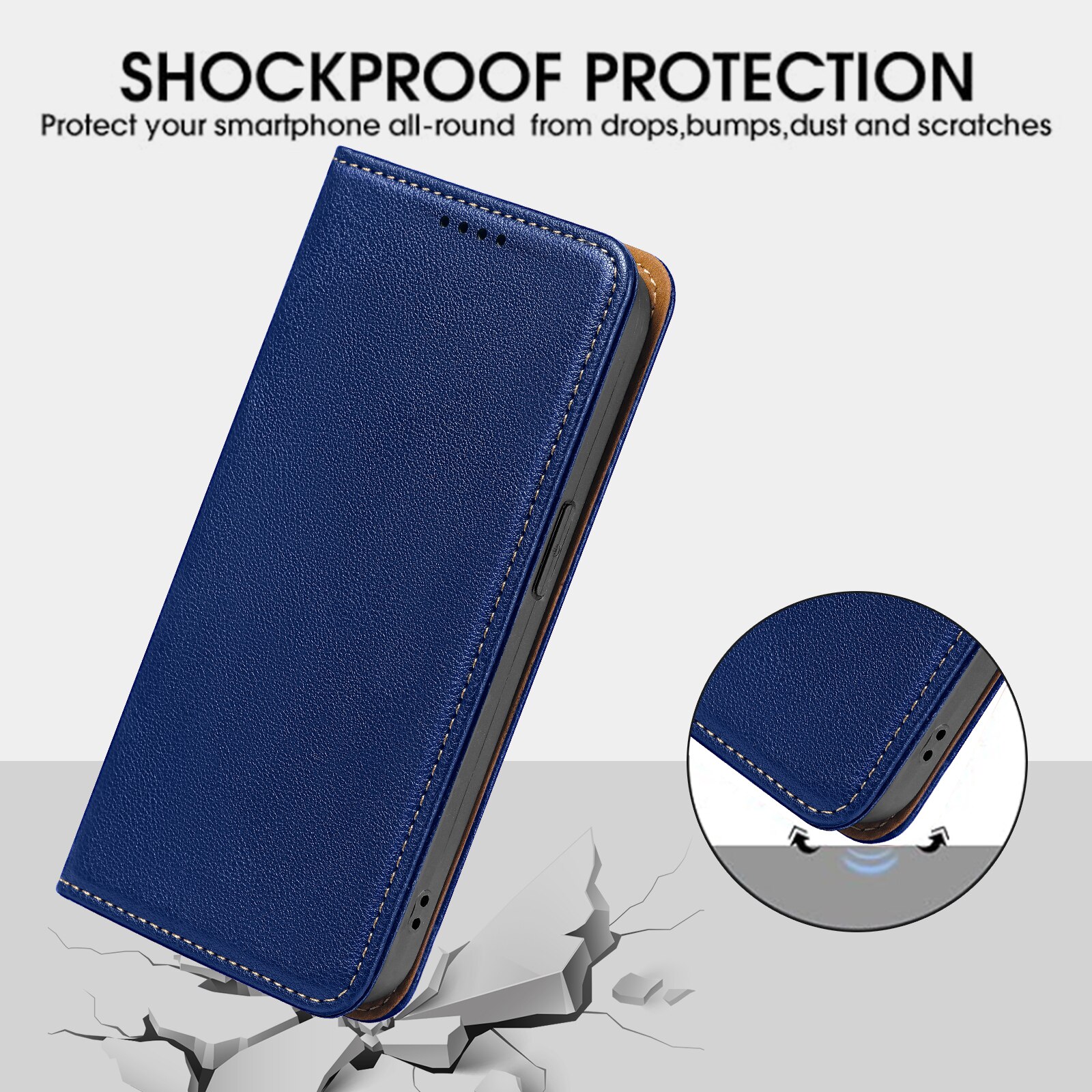 Husa pentru Samsung Galaxy S26 Ultra, Omelivon, Leather Flip Cover, cu Portofel Interior, Functie de Stand si Inchidere Magnetica, Finisaje Premium, Antisoc, Albastru