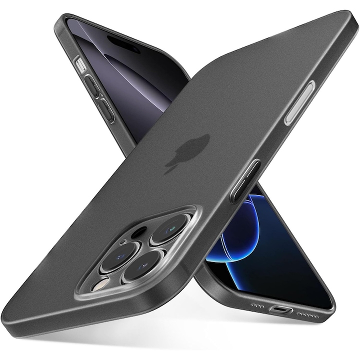 Set 2 Husa pentru iPhone 15 Pro, PsAyl®, Ultrasubtire, TPU, Mata, anti-amprente, 0.3mm, Frosted, Negru