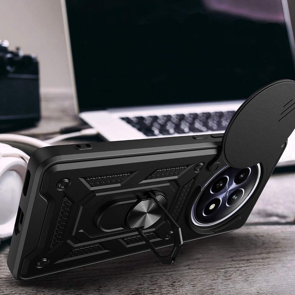 Husa pentru Oppo Reno 12F 12FS Ring Armor Kickstand Tough Rugged Cover cu protectie camera negru