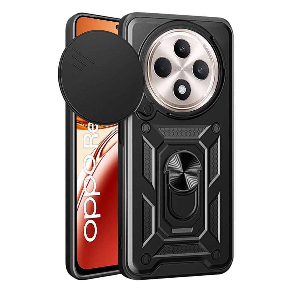 Husa pentru Oppo Reno 12F 12FS Ring Armor Kickstand Tough Rugged Cover cu protectie camera negru