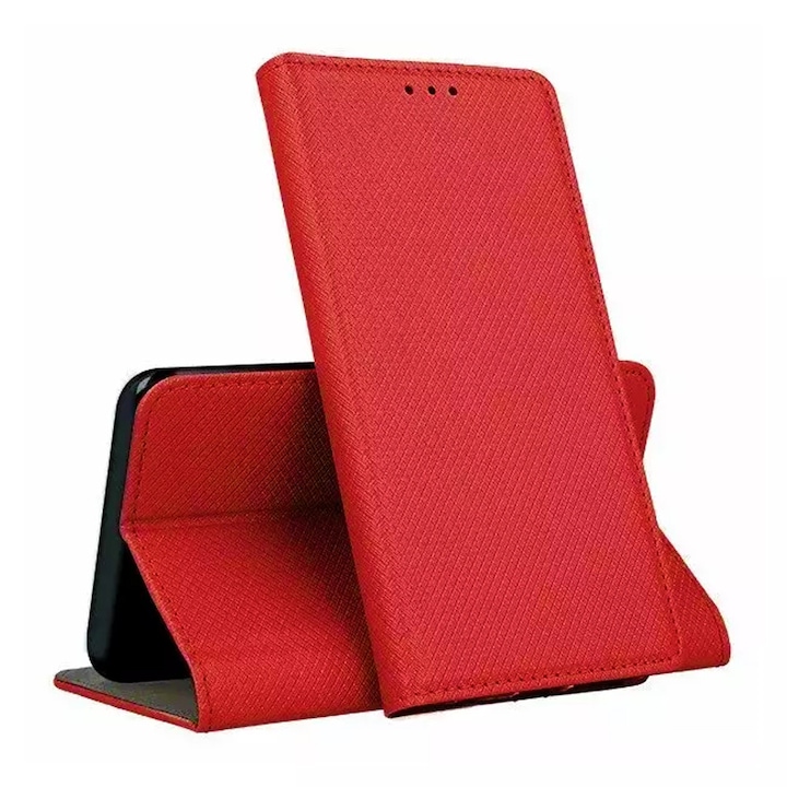 Husa Flip din Piele compatibila cu Honor X7a, Texture Design, Inchidere Magnetica, Smart Soft Close, Tip Carte, Buzunar Portofel, Rosu