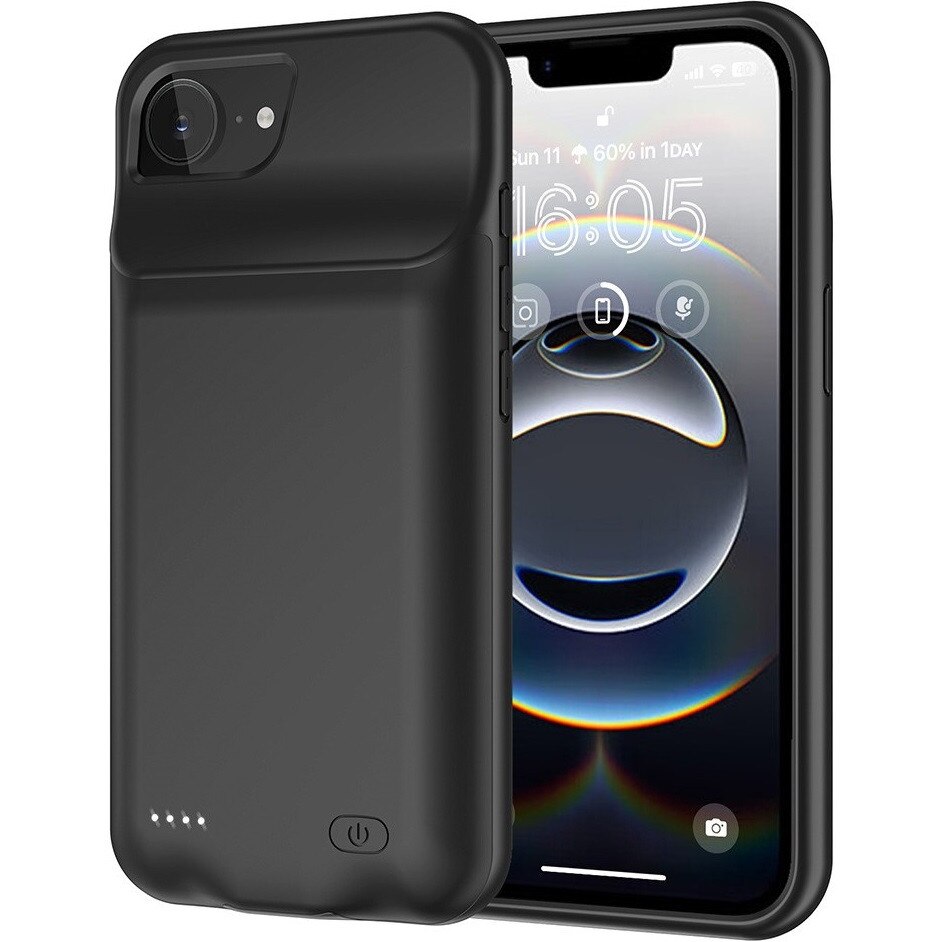 Husa cu baterie 10000mAh, XGSM, Compatibila cu iPhone 16e, neagra, ABS/TPU