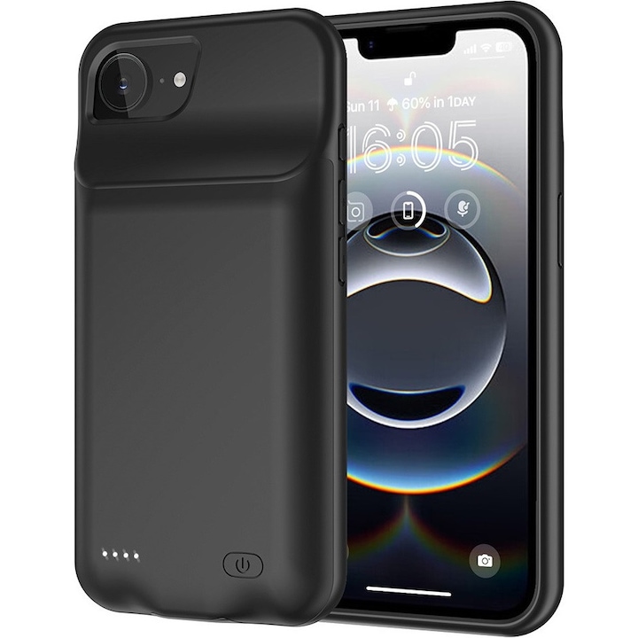 Husa cu baterie 10000mAh, XGSM, Compatibila cu iPhone 16e, neagra, ABS/TPU