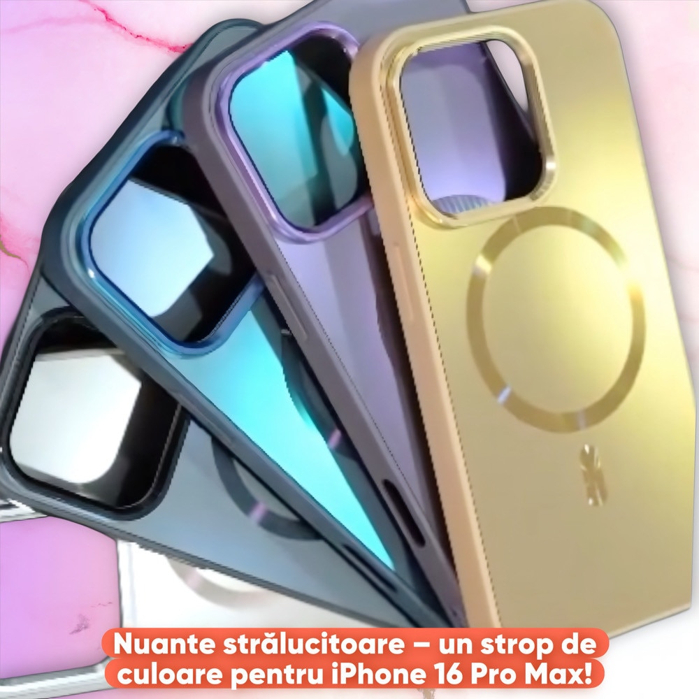Husa Pentru iPhone 14 ProMax, Compatibila MagSafe, Protectie Camera, Look Metalic, Culoare Albastru