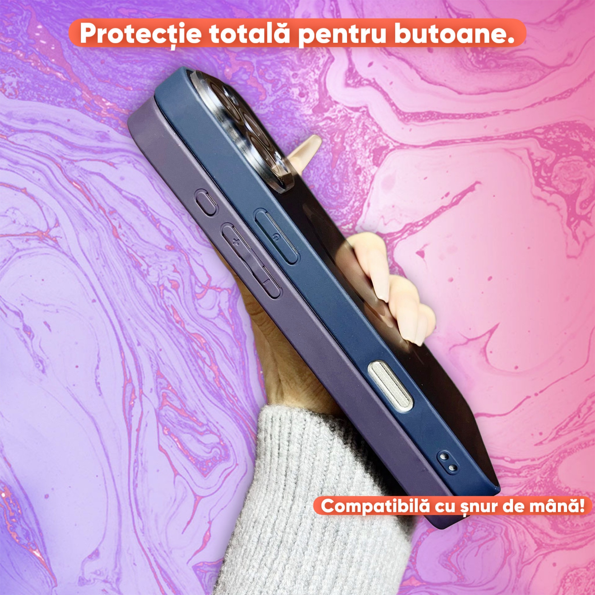 Husa Pentru iPhone 14 ProMax, Compatibila MagSafe, Protectie Camera, Look Metalic, Culoare Albastru