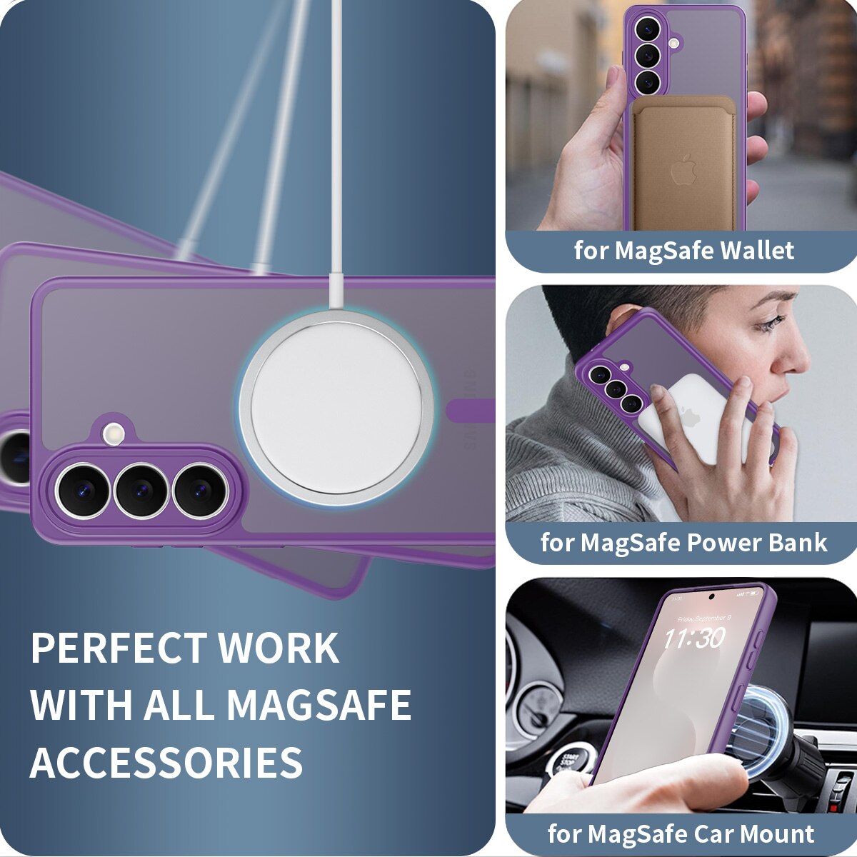 Husa de protectie pentru Samsung Galaxy S26, Omelivon, MagSafe, Protectie completa, Anti-Soc, Decupaje Precise, Incarcare Wireless, Materiale Premium, Violet inchis
