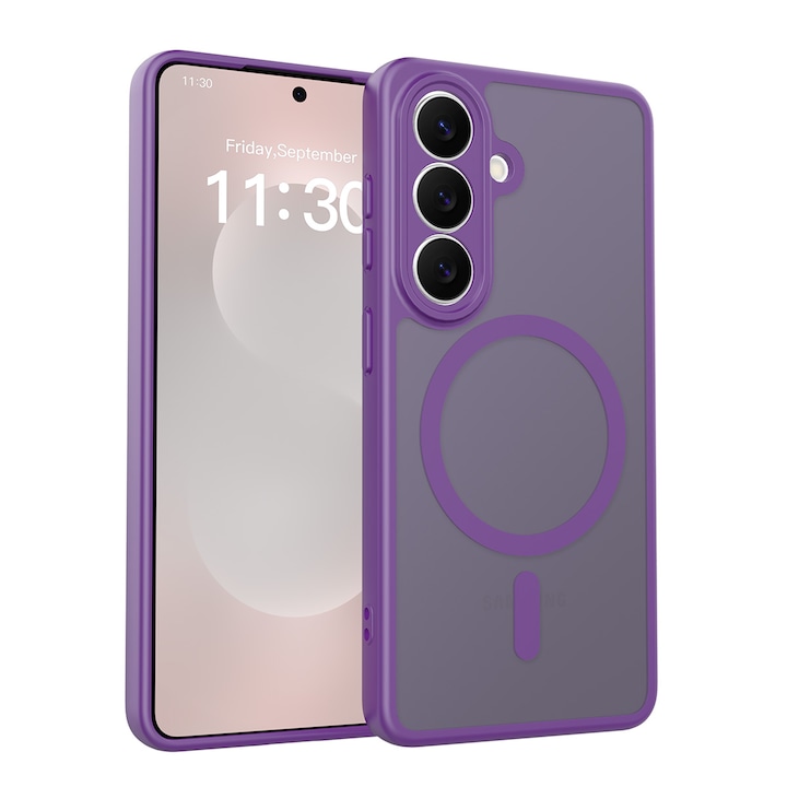 Husa de protectie pentru Samsung Galaxy S26, Omelivon, MagSafe, Protectie completa, Anti-Soc, Decupaje Precise, Incarcare Wireless, Materiale Premium, Violet inchis