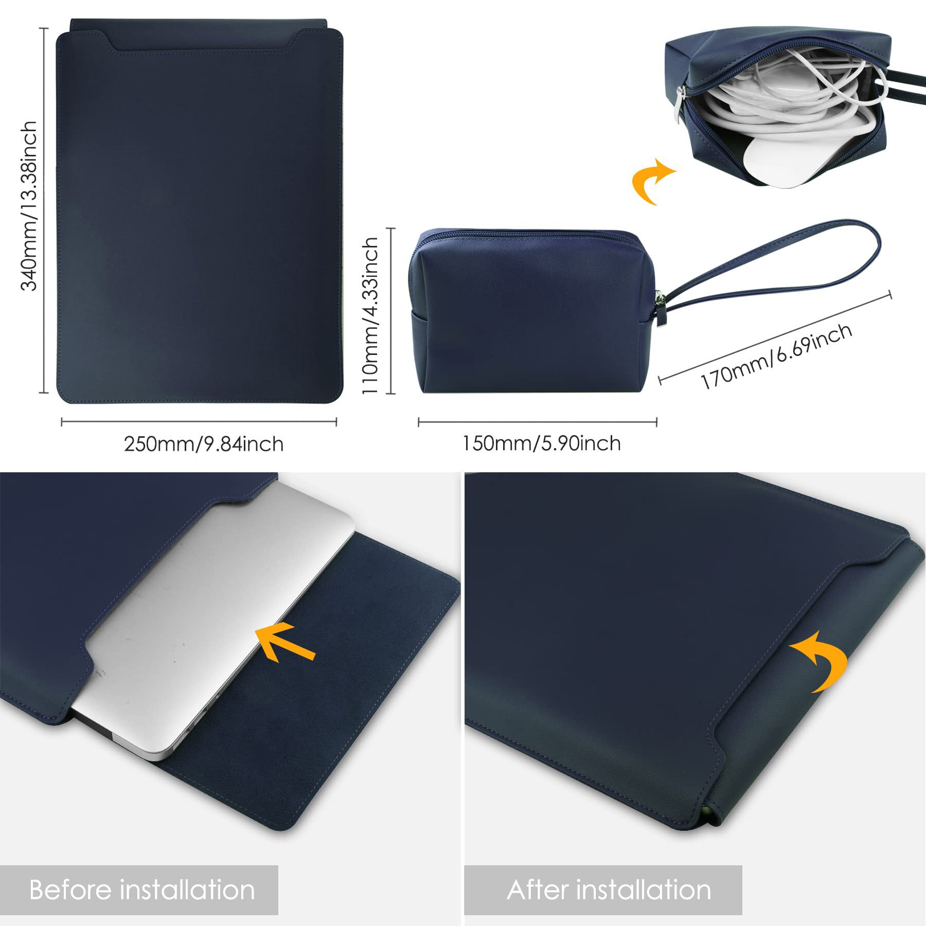Husa Laptop 13-14 inch compatibila cu MacBook Air, MacBook Pro, Piele Ecologica, Marime Universala, 25 x 34 cm, Albastru