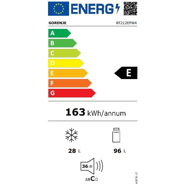 Frigider cu doua usi Gorenje RF212EPW4, 124L, Clasa E, H 117 cm, Alb