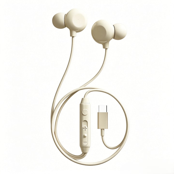 Casti somn cu fir, Anulare activa zgomot, Sunet HiFi, Confortabil, USB-C, Bej