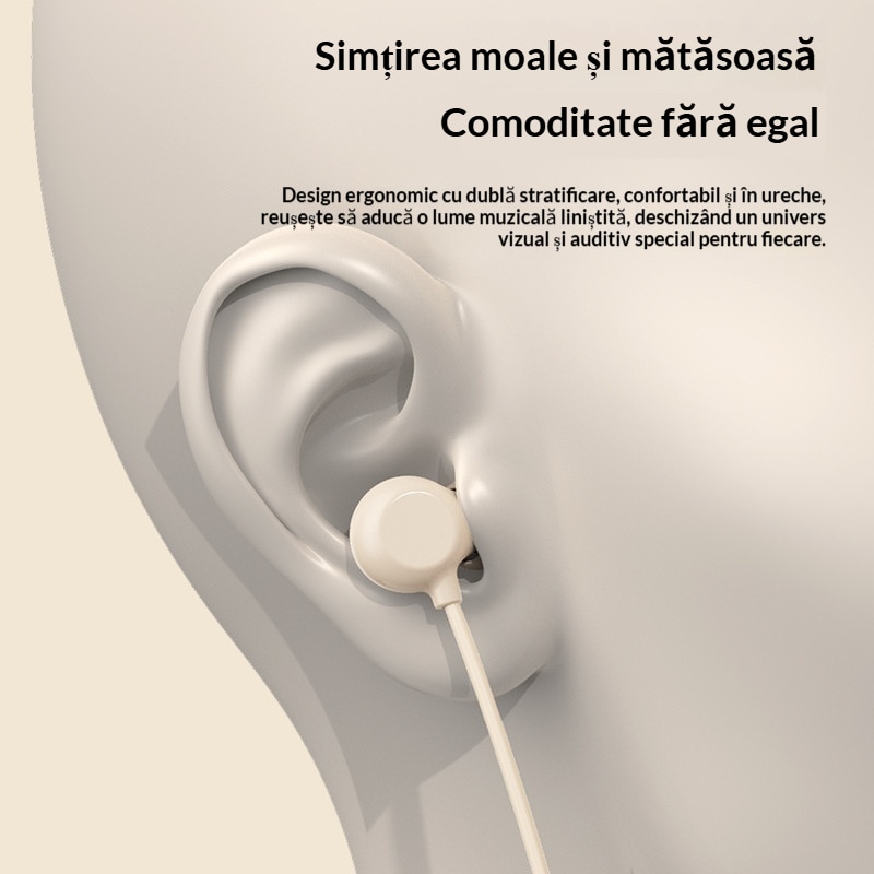 Casti somn cu fir, Anulare activa zgomot, Sunet HiFi, Confortabil, USB-C, Bej