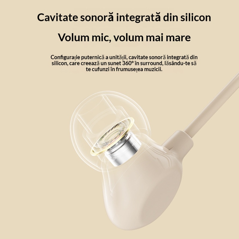 Casti somn cu fir, Anulare activa zgomot, Sunet HiFi, Confortabil, USB-C, Bej