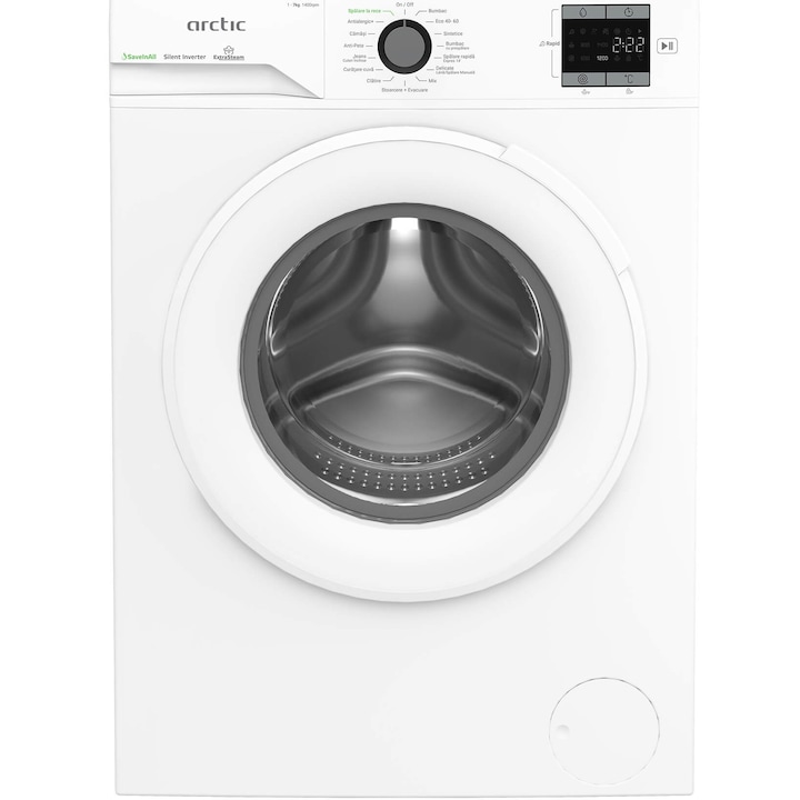 Masina de spalat rufe Arctic APLM1WFSU17410W, 7 Kg, 1400 RPM, Clasa A, Motor Silent Inverter, Recycled Tub, Steam, Child Lock, Add-In, Alb