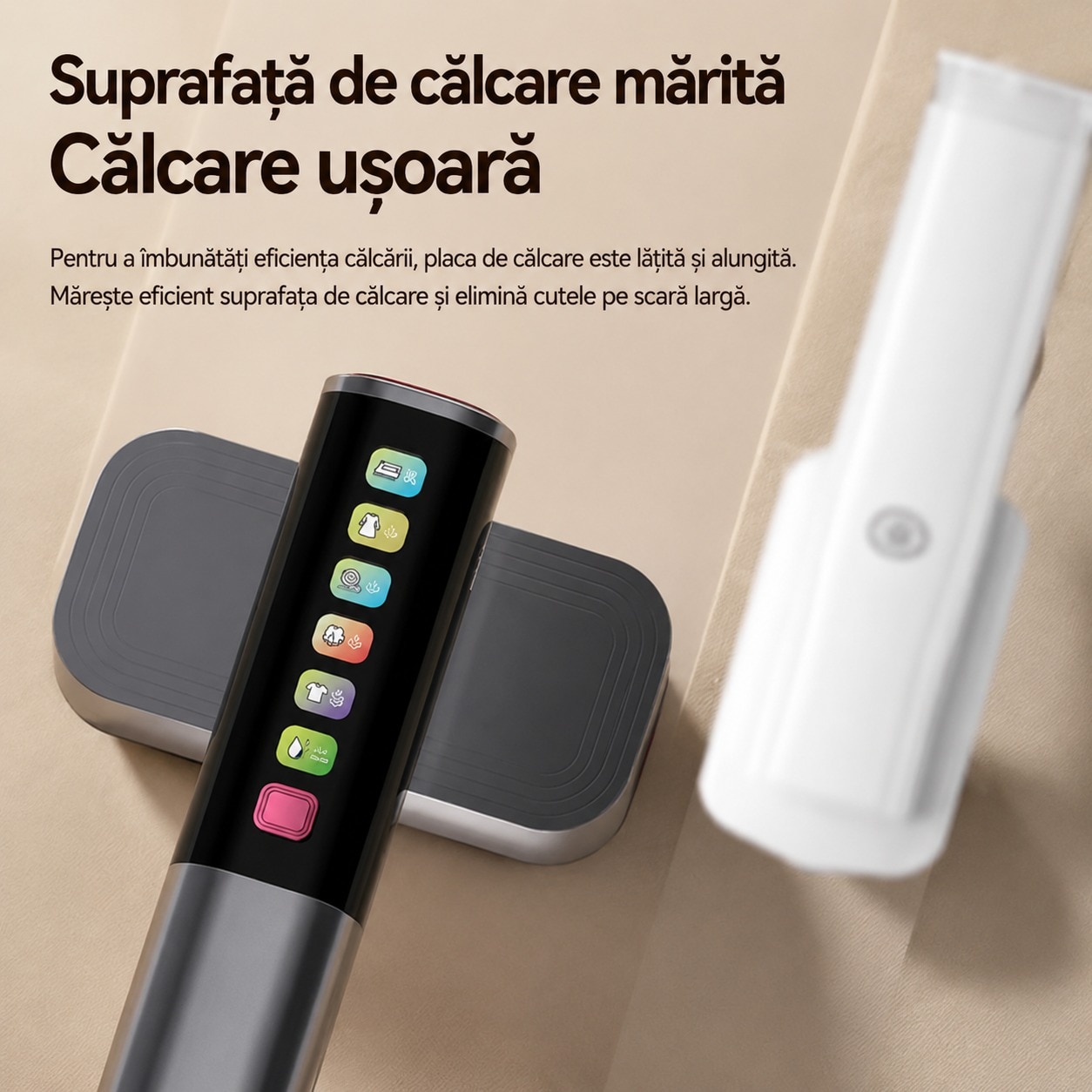 Fier De Calcat aparat de calcat Vertical Si Orinzontal Portabil, PLEMORY® Putere 1100W, Cu Abur Si Talpa Ceramica, Rezervor 220ml, Cablu 1.4m, Incalzire Rapida Functie Umeda/Uscata, Igienizare, Rotire 90°, Display LED-6 moduri de calcare, Buton Touch, Gri