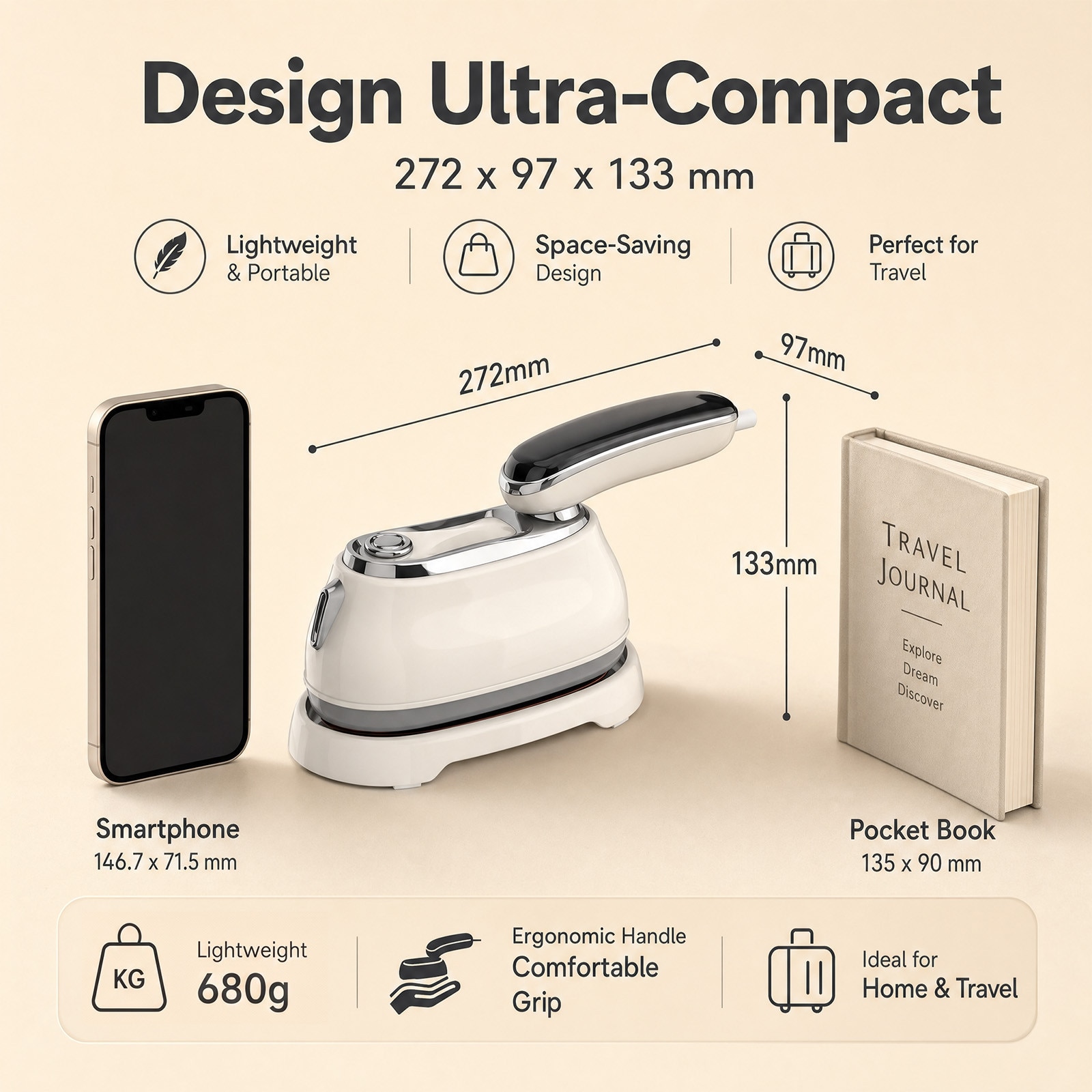 Lttsoyh Fier de calcat portabil cu aburi, 1300 W, debit abur reglabil in 6 trepte (10–20 g/min), functie self-cleaning, incalzire rapida, rezervor 200 ml, calcare verticala si orizontala, pentru acasa si in deplasare
