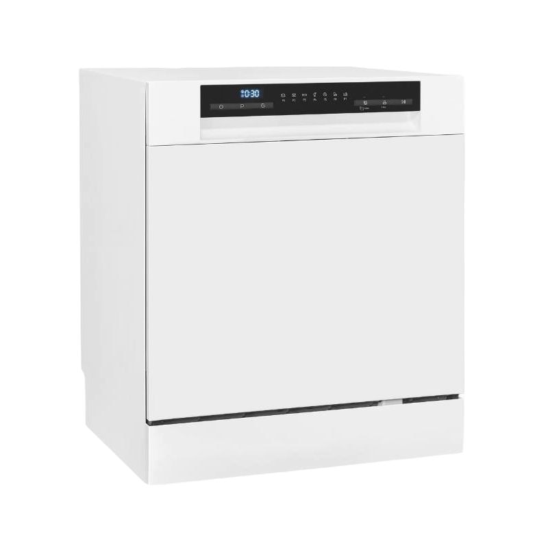 Masina de spalat vase slim Exquisit, undercounter, 6 seturi, latime 55 cm, mod ECO, 7 programe, functie autocuratare, pornire intarziata pana la 24h, panou de control digital, deschidere automata a usii, indicator pentru detergent, Child Lock, alb