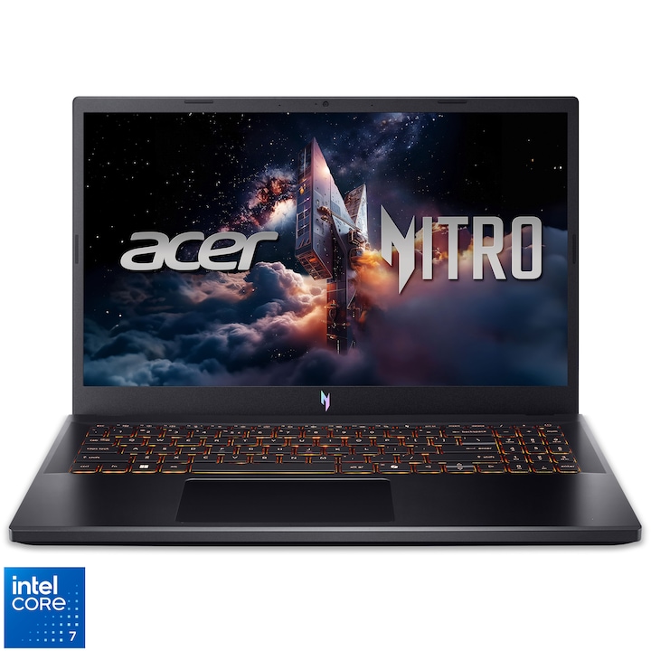 Laptop Gaming Acer Nitro V15 ANV15-52-79TY cu procesor Intel® Core™ 7 240H pana la 5.20 GHz, 15.6", Full HD, IPS, 165Hz, 16GB RAM, 1TB SSD, NVIDIA® GeForce RTX™ 5060, No OS, Obsidian Black
