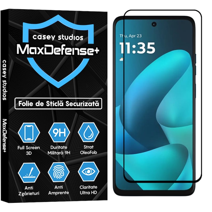Folie Sticla CASEY STUDIOS™ pentru Motorola Moto G57 Power, Full Cover 3D, Full Glue, Duritate Militara, Protectie Profesionala Ecran 3D, Anti Zgarieturi, Margini Negre