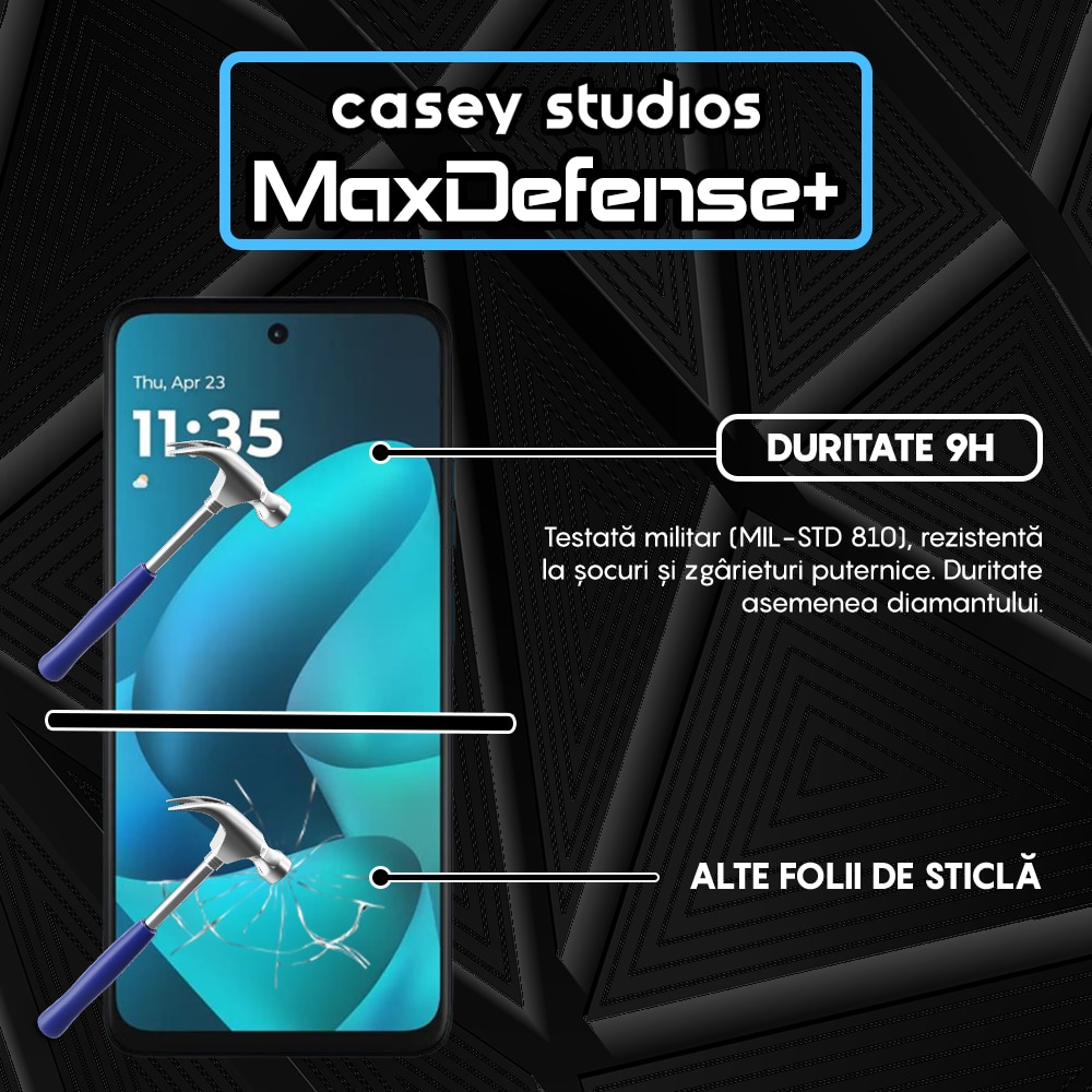 Folie Sticla CASEY STUDIOS™ pentru Motorola Moto G57 Power, Full Cover 3D, Full Glue, Duritate Militara, Protectie Profesionala Ecran 3D, Anti Zgarieturi, Margini Negre