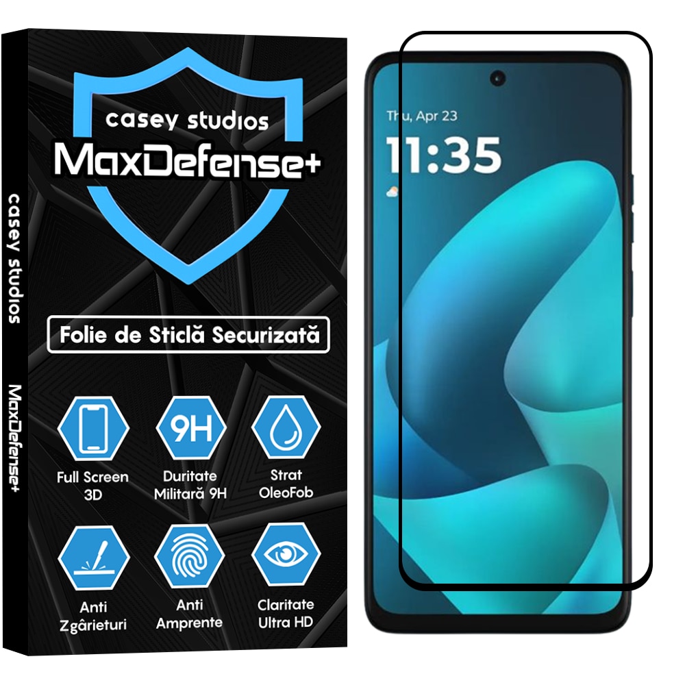 Folie Sticla CASEY STUDIOS™ pentru Motorola Moto G57 Power, Full Cover 3D, Full Glue, Duritate Militara, Protectie Profesionala Ecran 3D, Anti Zgarieturi, Margini Negre