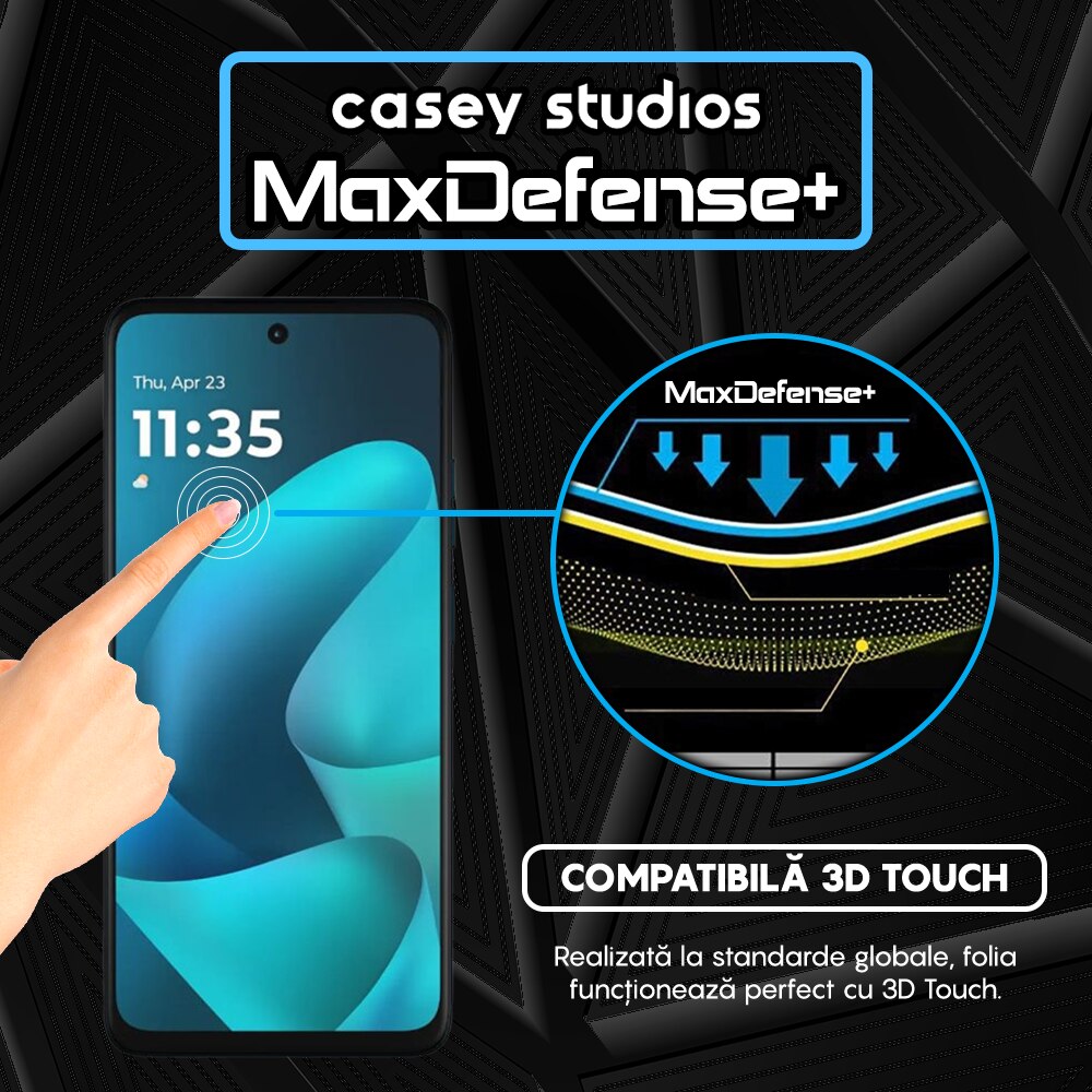 Folie Sticla CASEY STUDIOS™ pentru Motorola Moto G57 Power, Full Cover 3D, Full Glue, Duritate Militara, Protectie Profesionala Ecran 3D, Anti Zgarieturi, Margini Negre