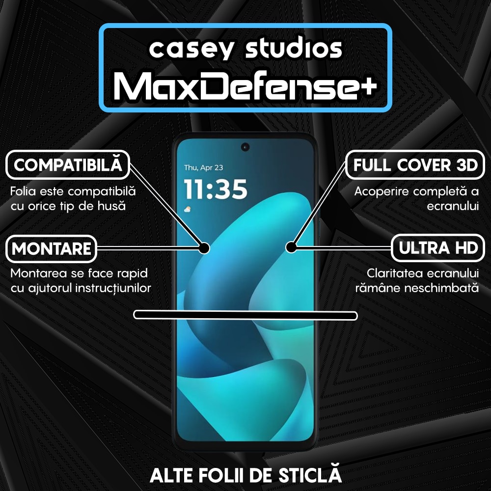 Folie Sticla CASEY STUDIOS™ pentru Motorola Moto G57 Power, Full Cover 3D, Full Glue, Duritate Militara, Protectie Profesionala Ecran 3D, Anti Zgarieturi, Margini Negre