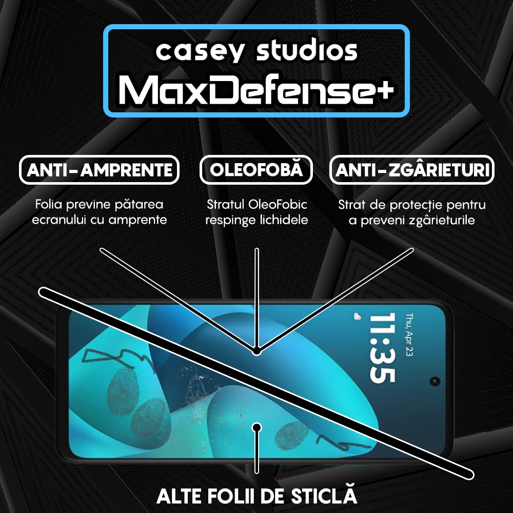 Folie Sticla CASEY STUDIOS™ pentru Motorola Moto G57 Power, Full Cover 3D, Full Glue, Duritate Militara, Protectie Profesionala Ecran 3D, Anti Zgarieturi, Margini Negre