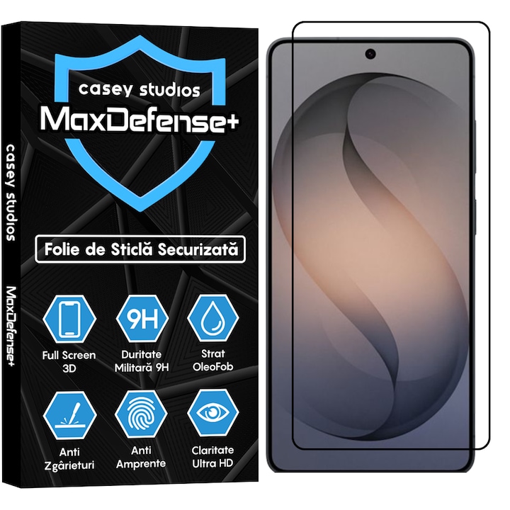 Folie Sticla CASEY STUDIOS™ pentru Samsung Galaxy S26 Ultra, Full Cover 3D, Full Glue, Duritate Militara, Protectie Profesionala Ecran 3D, Anti Zgarieturi, Margini Negre