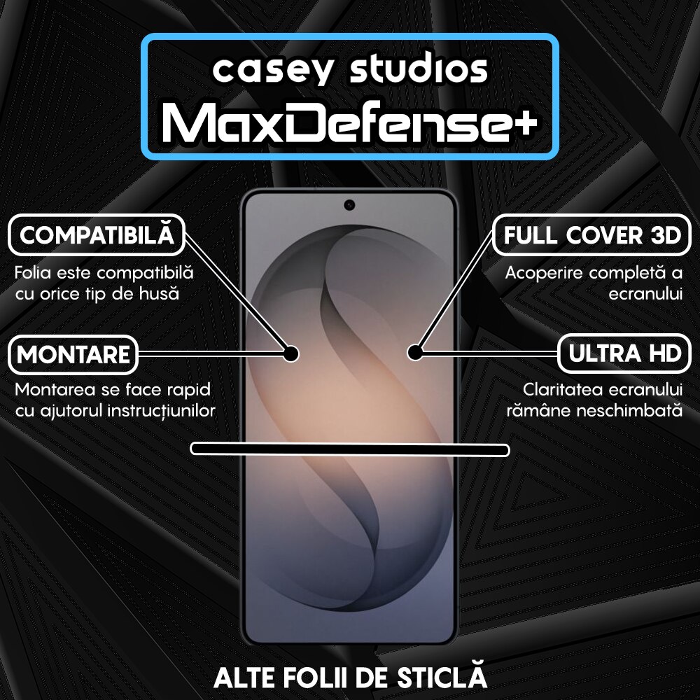 Folie Sticla CASEY STUDIOS™ pentru Samsung Galaxy S26 Ultra, Full Cover 3D, Full Glue, Duritate Militara, Protectie Profesionala Ecran 3D, Anti Zgarieturi, Margini Negre