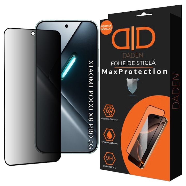 Folie Sticla Privacy pentru Xiaomi Poco X8 Pro Daden MaxProtection, Full Cover, Protectie Profesionala, Ultra Rezistenta, Calitate Premium