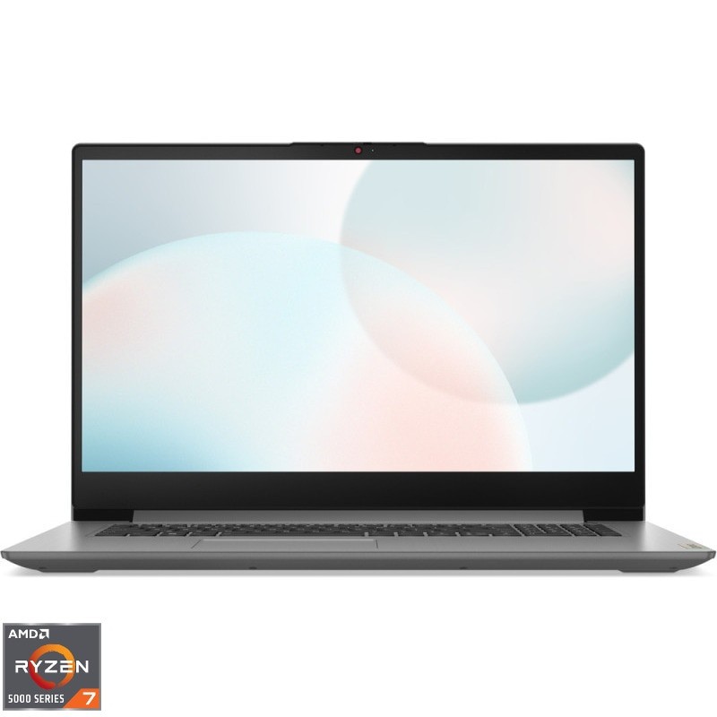 Laptop Lenovo IdeaPad 3 cu procesor procesor AMD Ryzen™ 7 5825U pana la 4.5GHz, 17.3" HD+, 12GB DDR4, 2 TB SSD, AMD Radeon™ Graphics, No OS, Grey