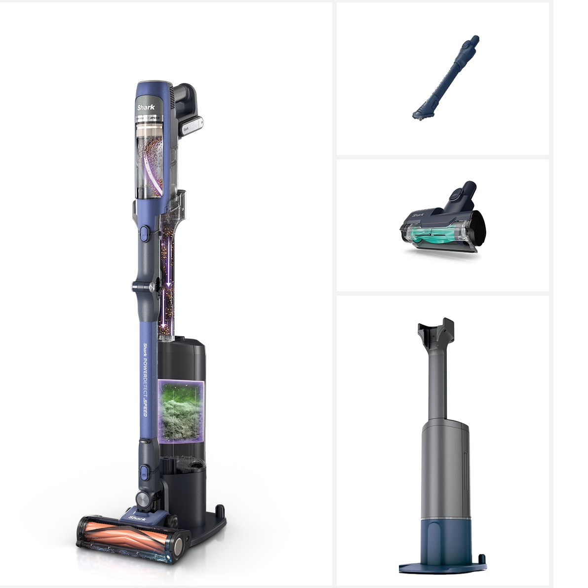 Aspirator vertical fara fir 3in1 Shark IA3241EUT, DetectClean & Empty Pet Flexology, 350W, 18V, autonomie 60 min, statie golire 3in1 Anti-Odour, 0.5L, Dirt/Floor/Edge Detect, DirectionDetect, CleanSense IQ, Anti-Hair Wrap, filtru HEPA, albastru, Shaek